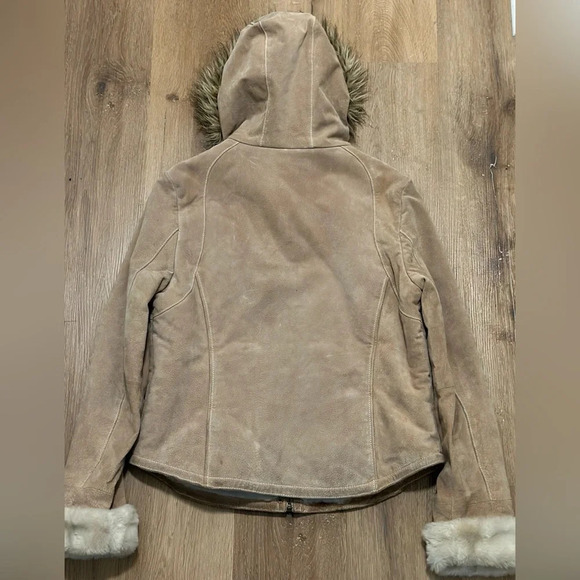 Wilsons Maxima Vintage Leather Hooded Jacket Fur Trim Tan Women’s Large - Picture 3 of 9